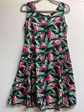Blue Sky Tropical Print A-Line Dress Sz S
